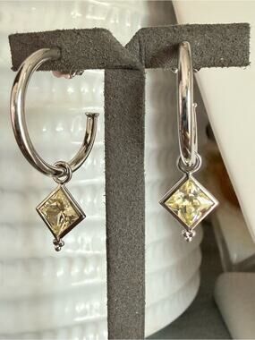 Judith Ripka 925 Sterling Silver Dangle Hoop Earrings NEW